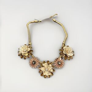 Ann Taylor Chunky Rhinestone Statement Necklace Floral Y2K